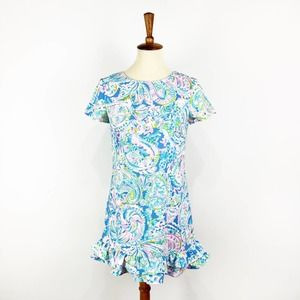 Lilly Pulitzer Masey Short Sleeve Romper In blue Carnivale Coral Size 2